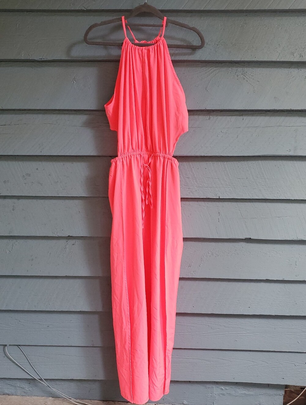 Bright Coral Side Slit cutout Swim Coverup